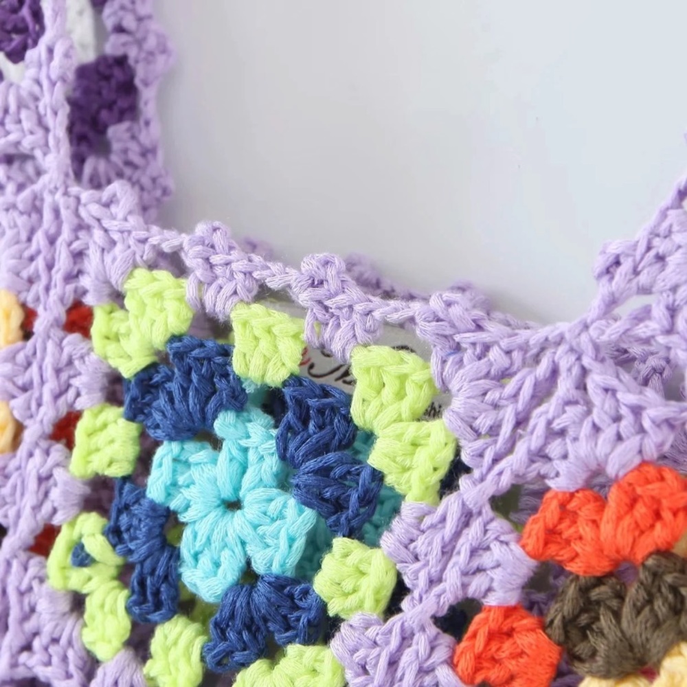 Lavender Multi Color Colorful Handmade Crochet Sleeveless Cropped Crop Tank Top - Picture 5 of 5
